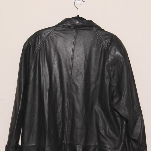 Vintage 80s JC Penney Long Leather Duster Trench Coat Size 18W - Picture 6 of 12